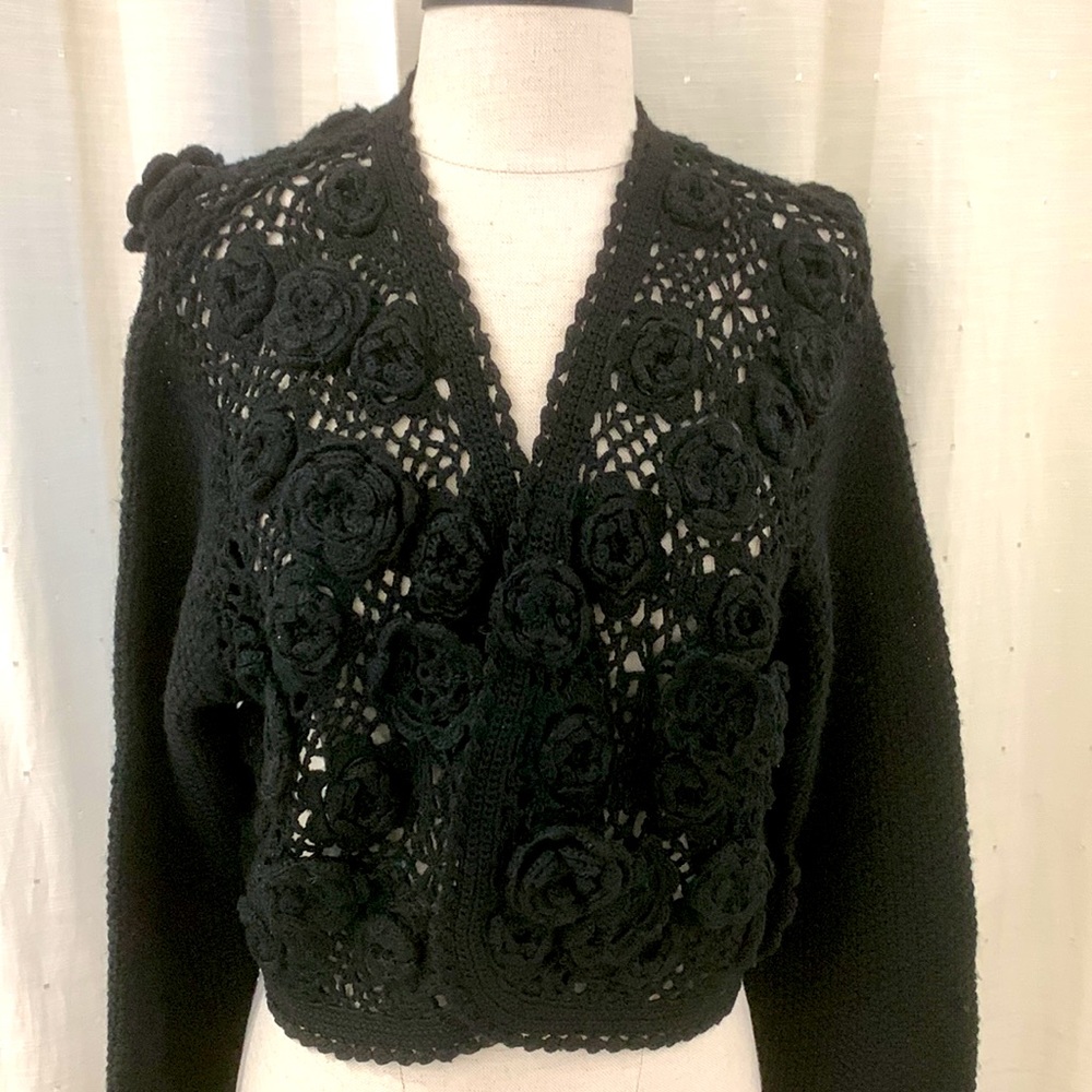 DKNY Black Crochet Sweater/Cardigan size Large